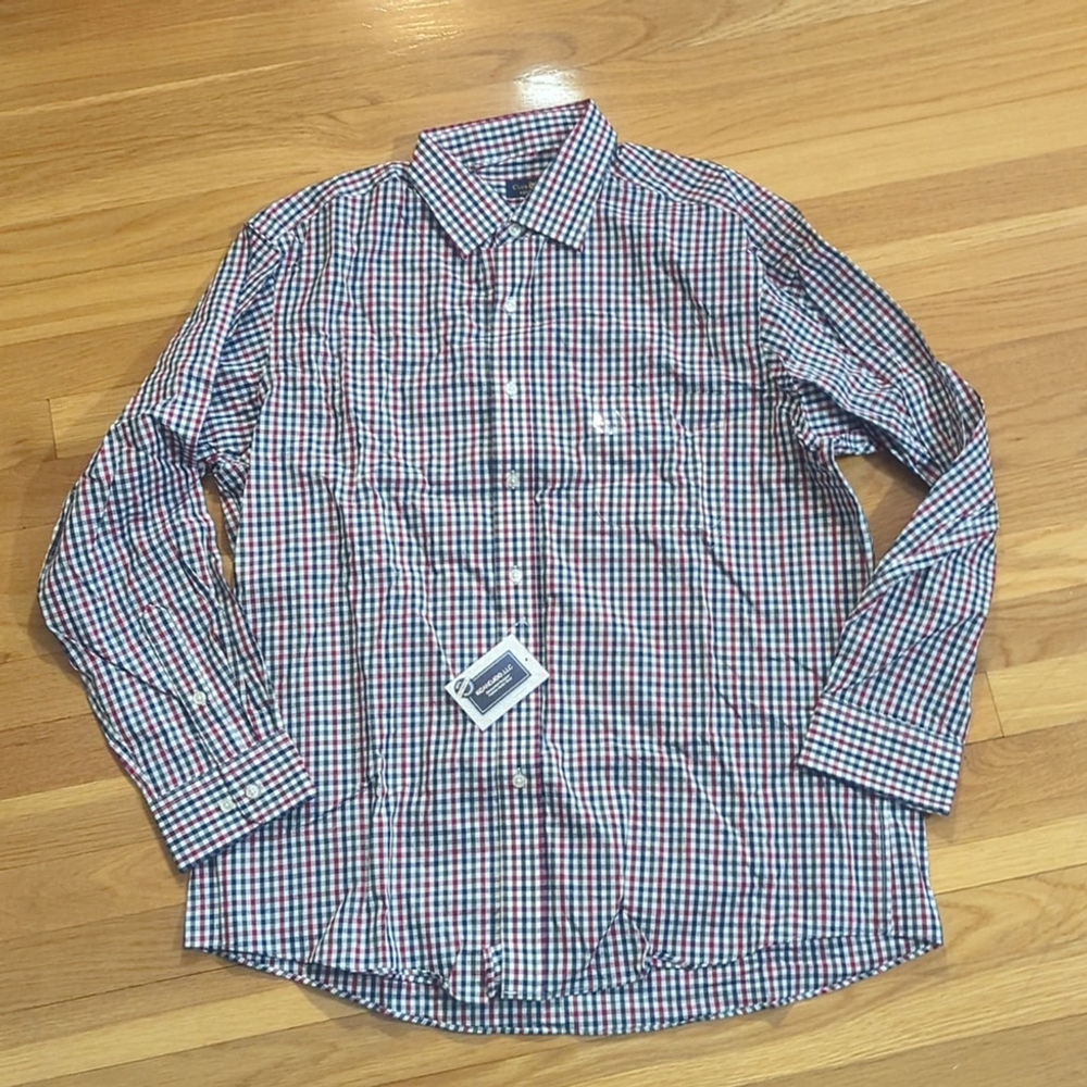 Club Room Red Black Plaid Button Down Shirt Large 17 34/35 NWT
